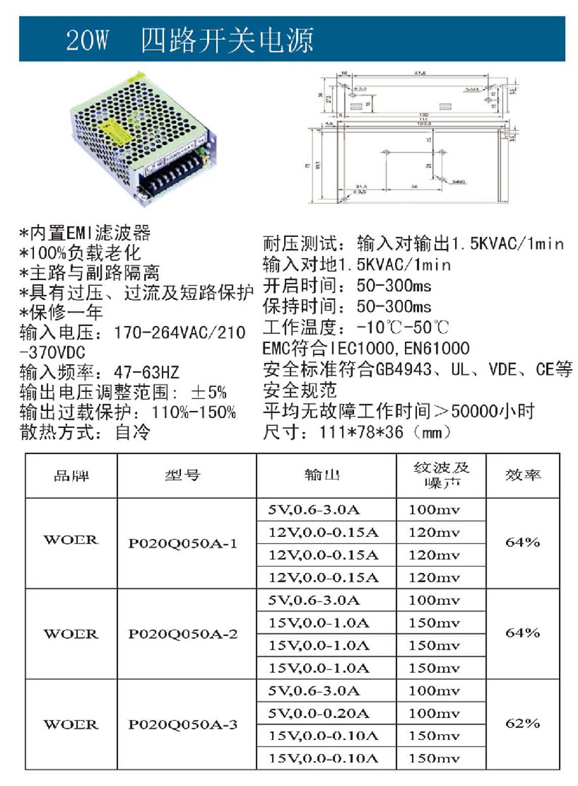 20W四路開關(guān)電源